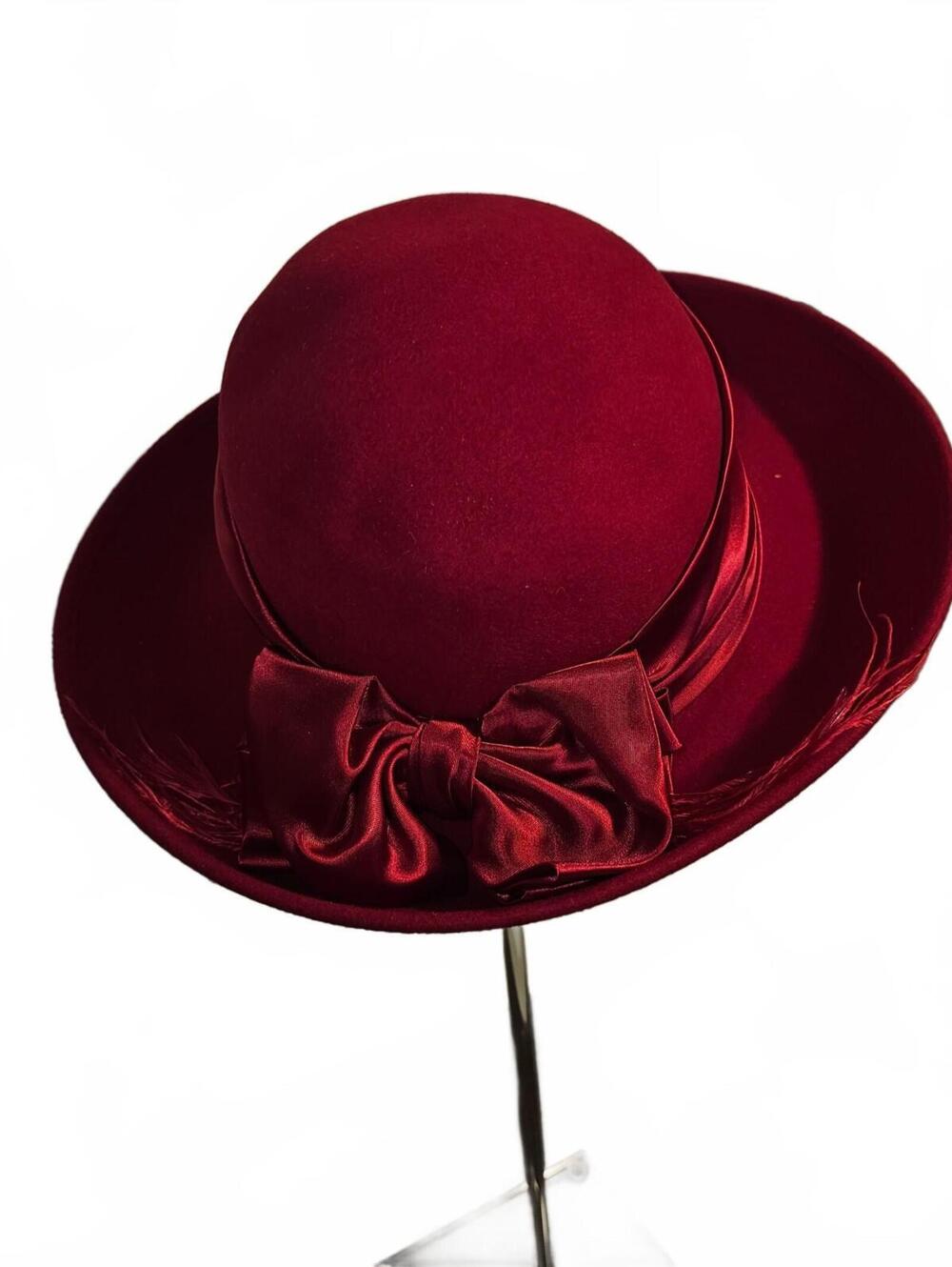 Burgundy dress hat with satin bow